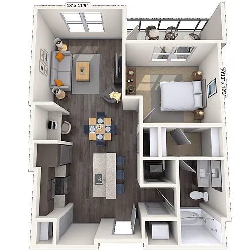 Floor plan Traditional 1x1 716 SF