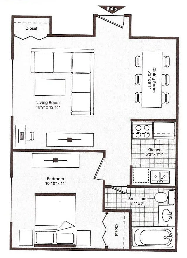 Floor plan 1 Bed 1 Bath