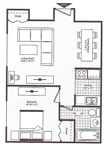 Floor plan 1 Bed 1 Bath
