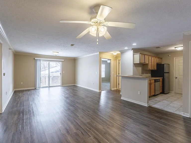 Large living room and kitchen in a unit at Square 131 12-Plex.