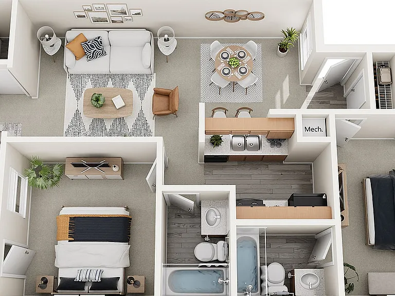 Two Bedrooms, Two Bathrooms, with Morning Room, 1009 sqft Two Bedrooms, Two Bathrooms, with Morning Room, 1009 sqft