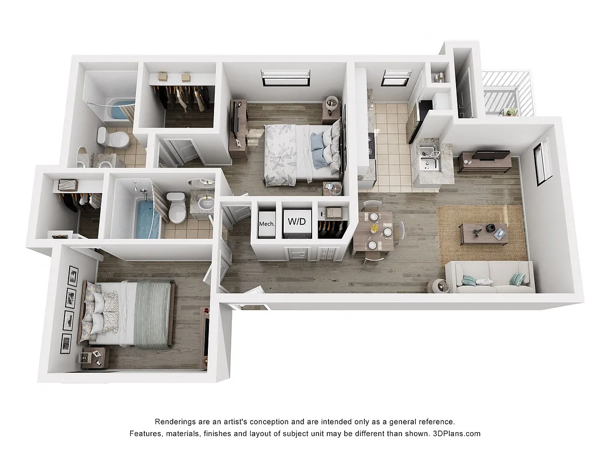 Floor plan 2 Bed/ 2 Bath B1