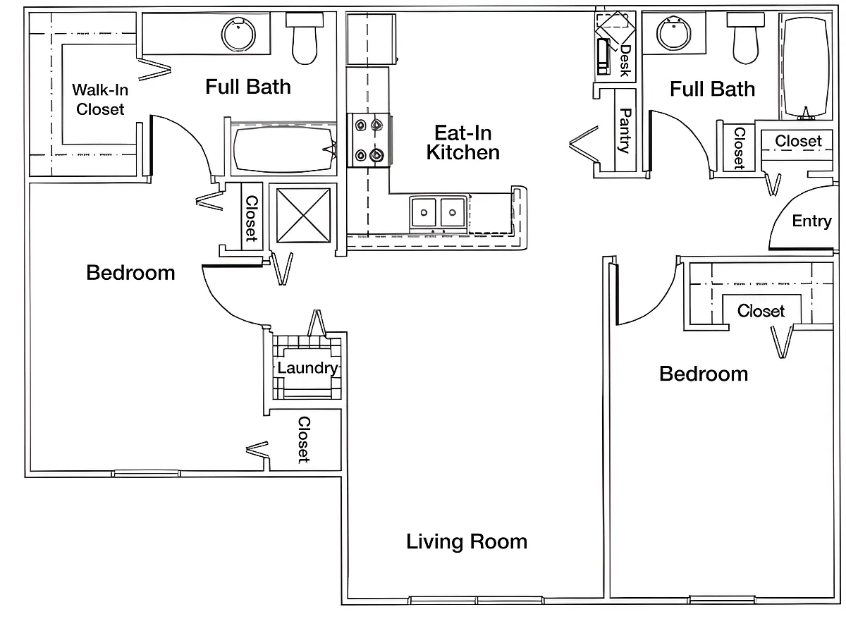 Floor plan Two Bedroom Two Bathroom 60%