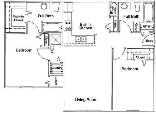 Floor plan Two Bedroom Two Bathroom 60%