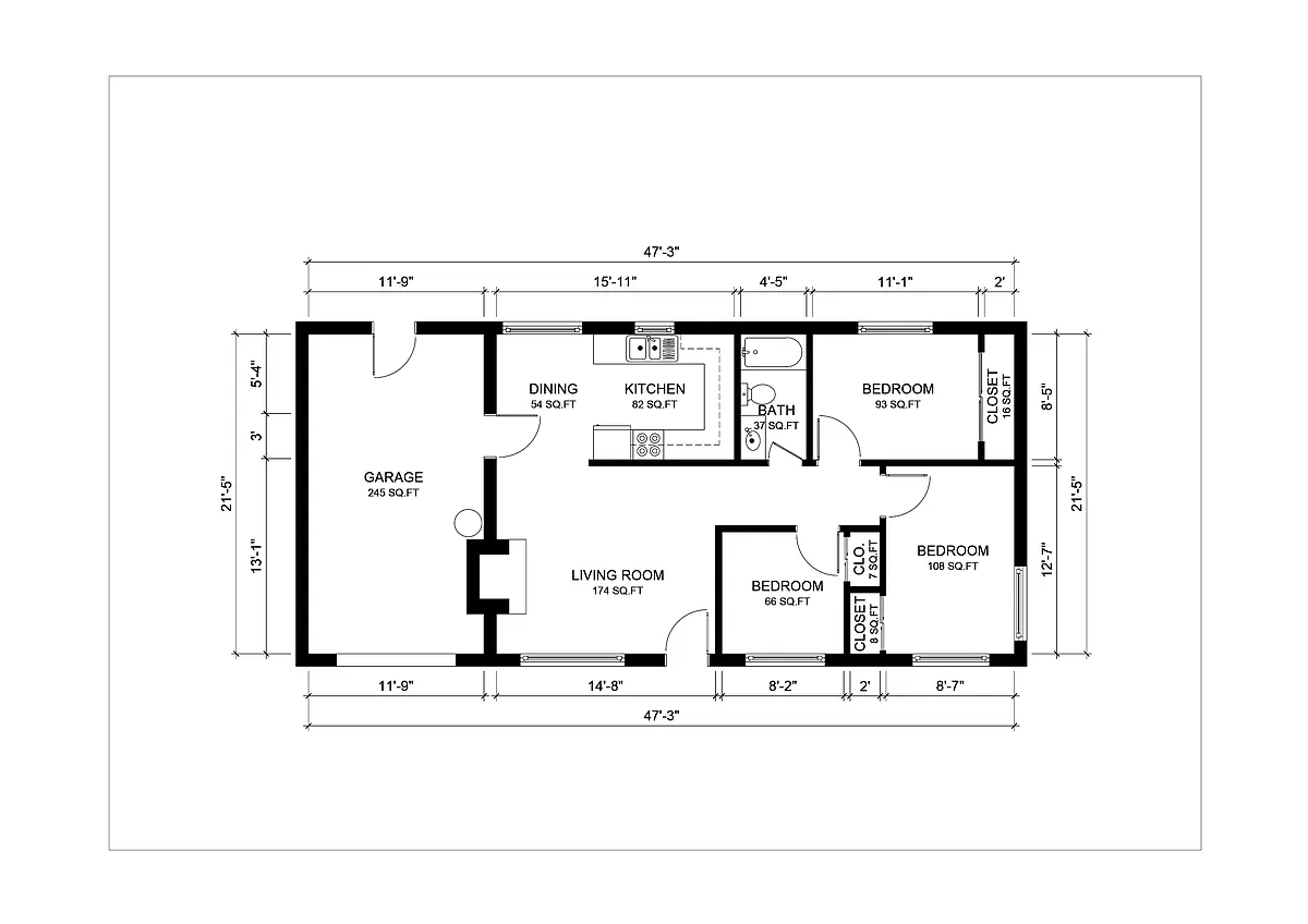Floor plan 3 Bed 1 Bath