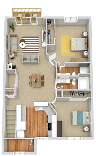 Floor plan 2 Beds | 2 Baths Upper Villa