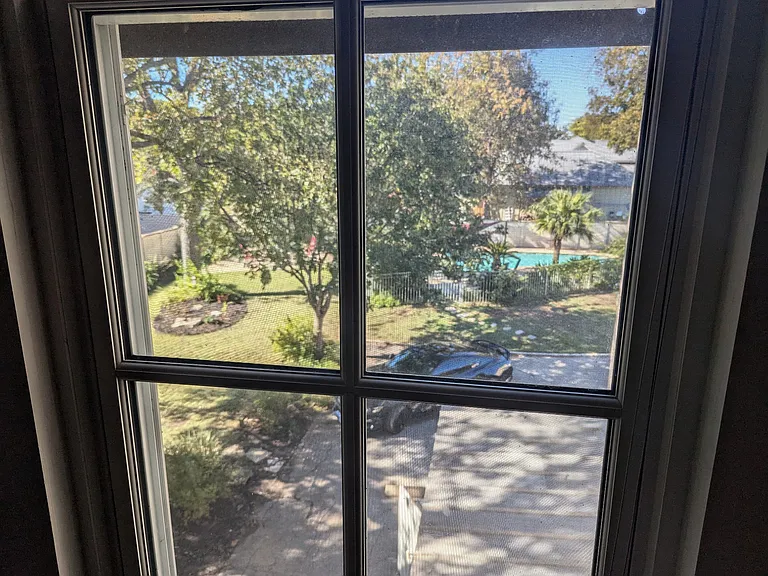 View of the pool from the dining space