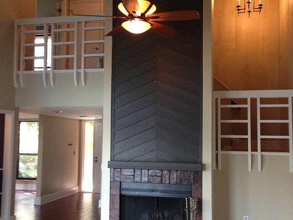 Family fireplace and stairway