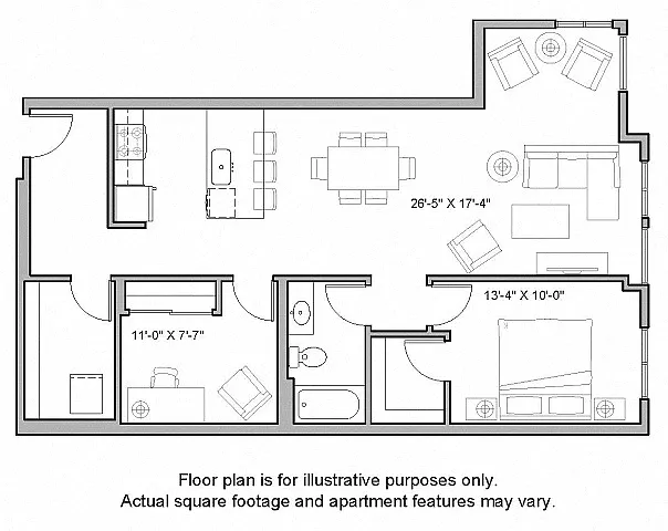 Floor plan A13 1 Bed with Den South