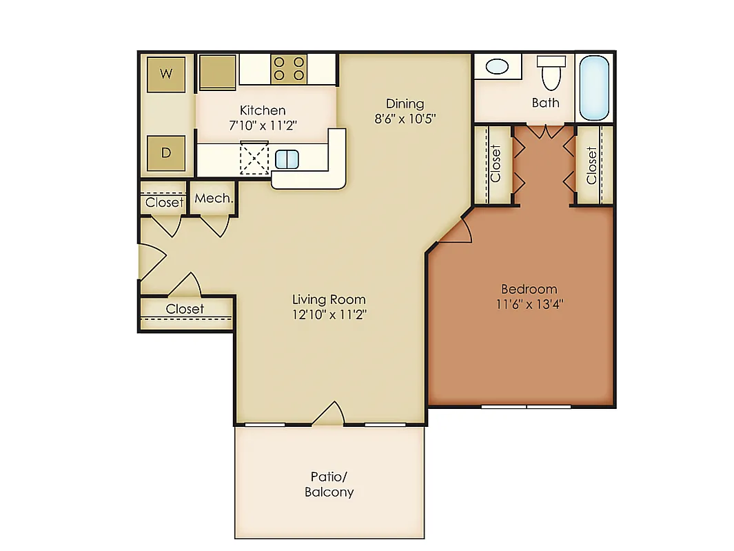 Floor plan 1 Bed, 1 Bath A (80% Income Restricted)