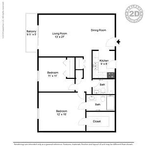 Floor plan 2 Bedrooms 2 Baths Premium
