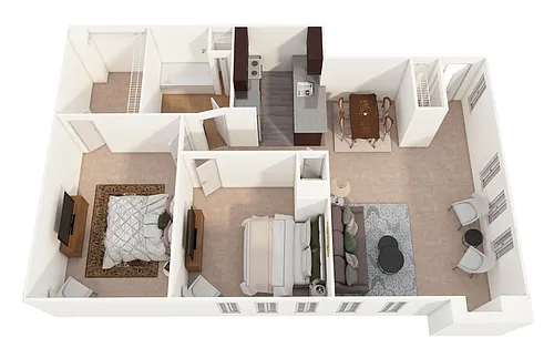 Floor plan Two Bedroom Fireplace