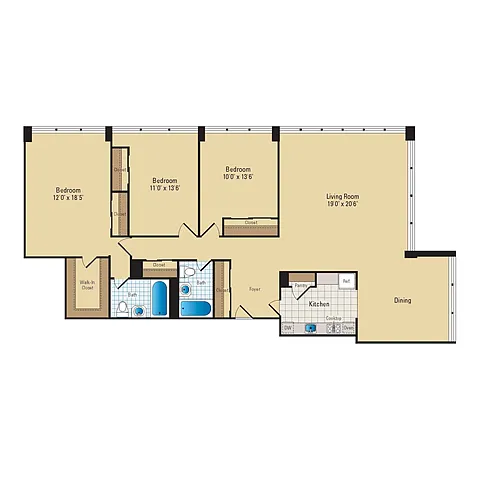 Floor plan 3 Bed - 2 Bath | C01