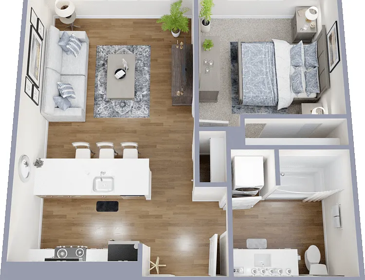1 Bed 1 Bath Floorplan Diagram
