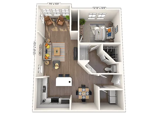 Floor plan One Bedroom with Solarium