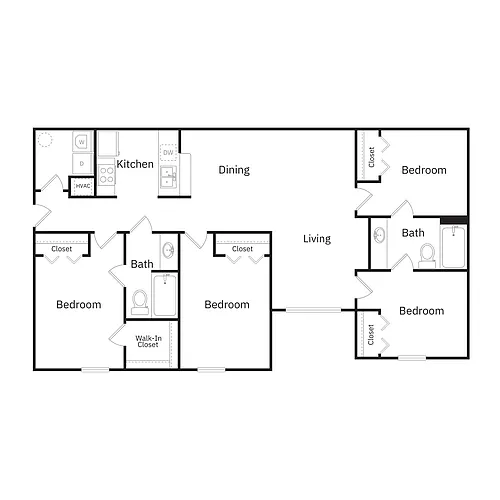 Floor plan D1 - Four Bedroom Two Bath