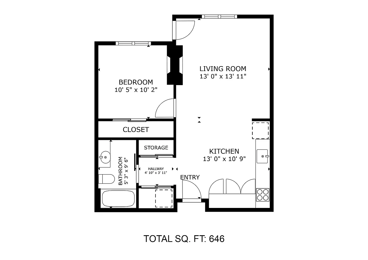 Floor plan One Bedroom One Bath B