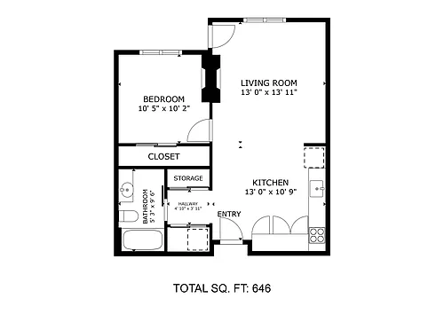 Floor plan One Bedroom One Bath B
