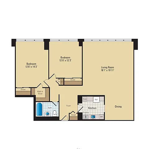 Floor plan 2 Bed - 1 Bath | B01