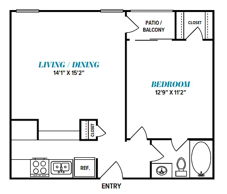 Floor plan A4 One Bed, One Bath