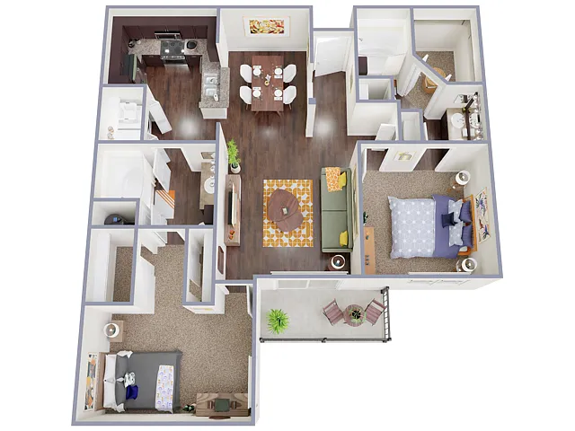 Floor plan 2 Bed, 2 Bath D
