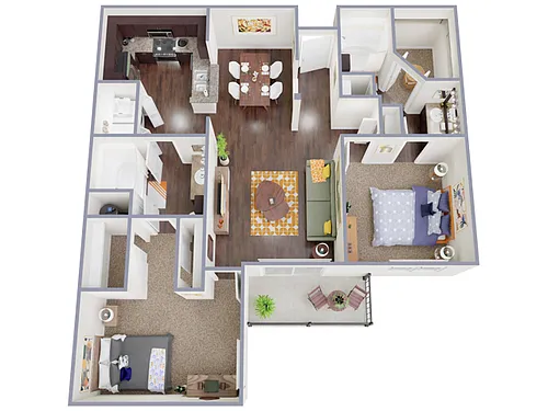 Floor plan 2 Bed, 2 Bath D