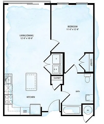 Floor plan Cornerstone A2 1 Bed 1 Bath