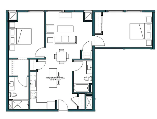 Floor plan 2 Bed/2 Bath-D6