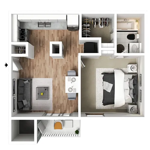 Floor plan 1 x 1 Kershaw