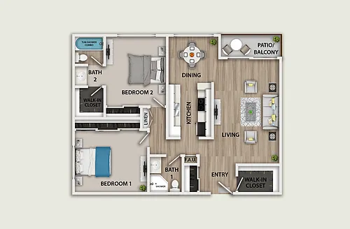 Floor plan 2 Bedroom, 2 Bath