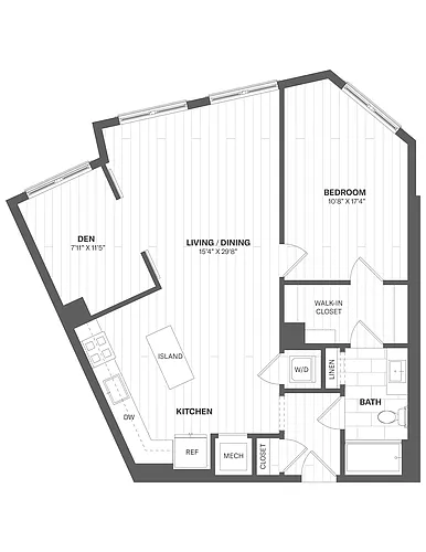 Floor plan 1N - 1 Bed/1 Bath Den