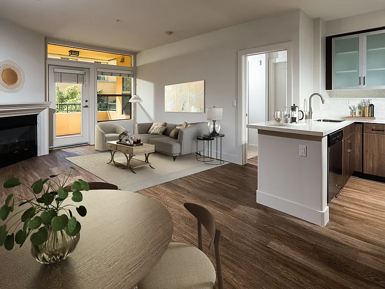 Open floorplan with fireplace
