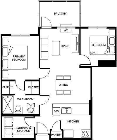 Floor plan 2 Bed 1 Bath