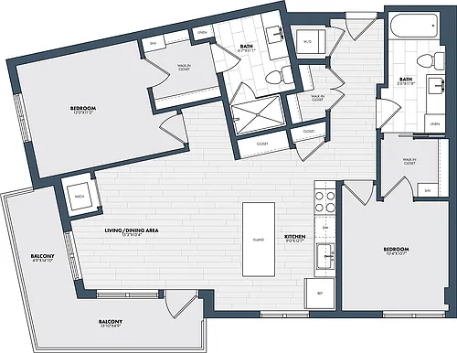 Floor plan 2 Bed/2 Bath-B1-1