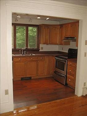 Kitchen with view to backyard