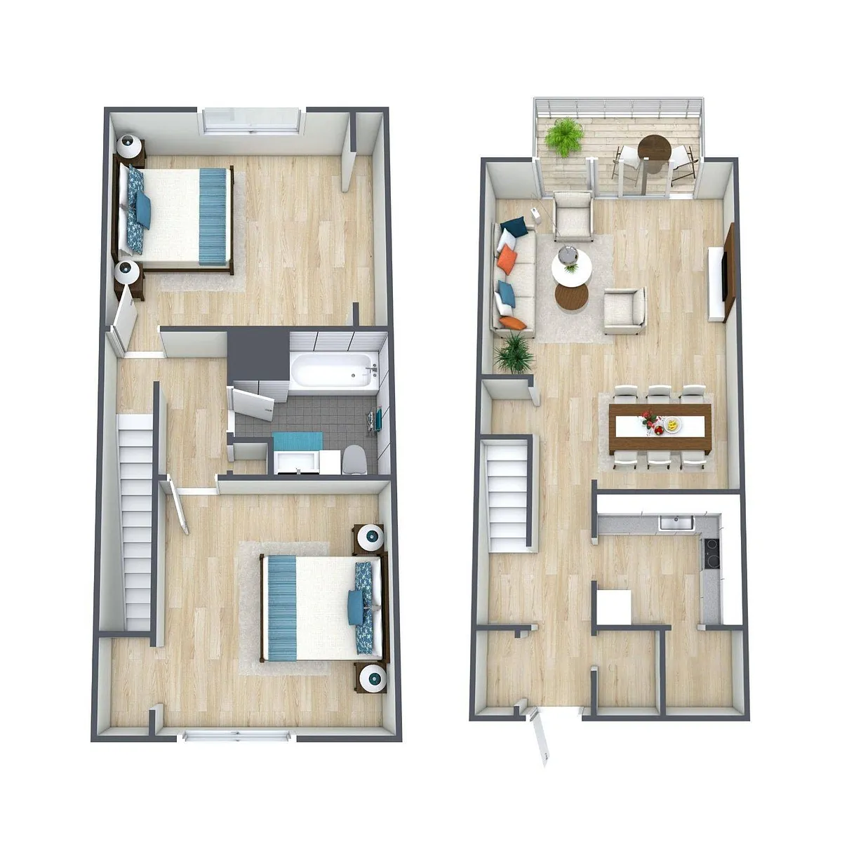Floor plan 2BR - 1BTH Townhome Classic