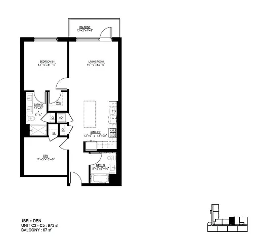 Floor plan 2C-5C with Balcony