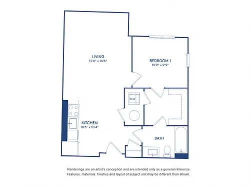 Floor plan 1 BR 1 BA (652 SF)