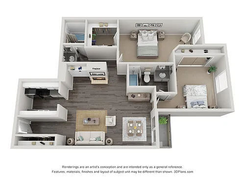 Floor plan Two Bed Two Bath-Tower 2