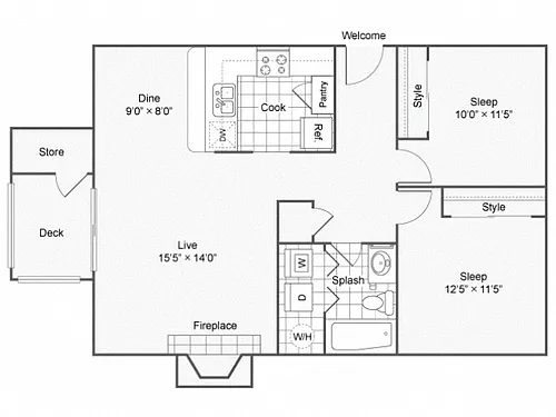 Floor plan Two Bedroom One Bath