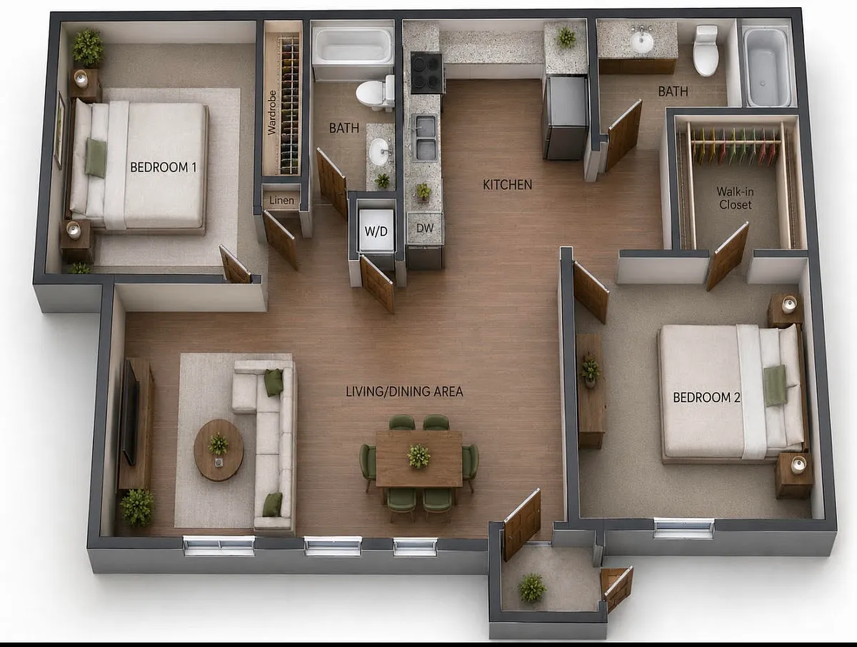 Floor plan 2 Bedroom 2 Bathroom