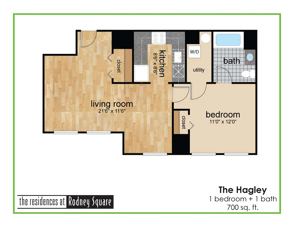 Floor plan Hagley One Bedroom One Ba