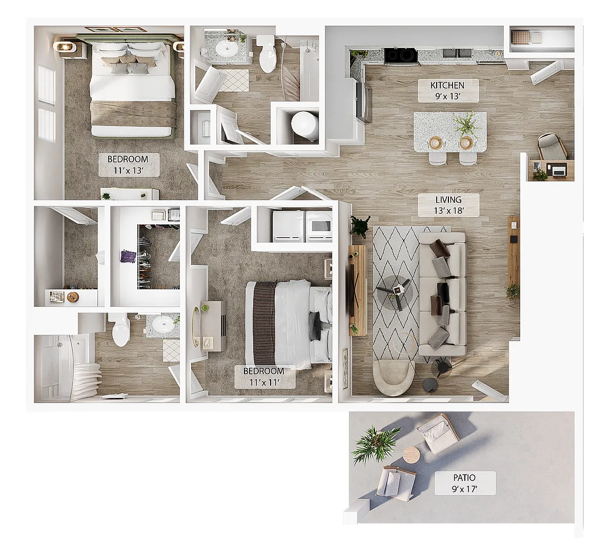Floor plan 2 BR Designer Courtyard