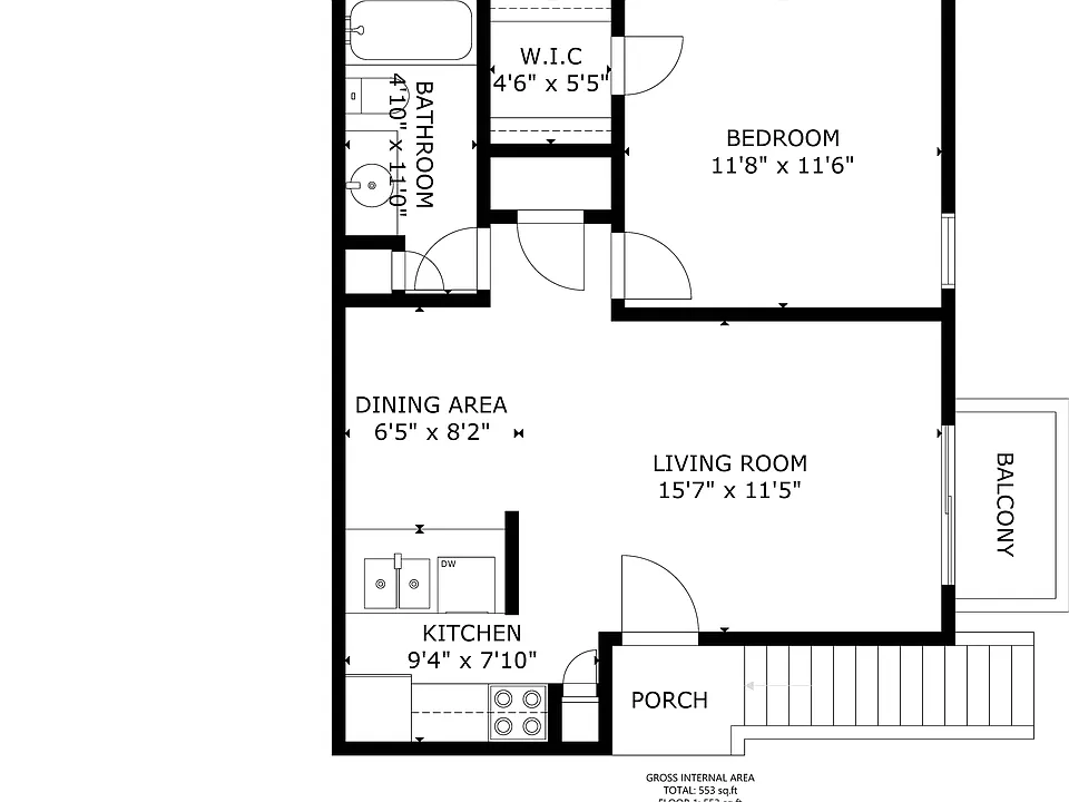 Floor plan _ 1 Bed / 1 Bath _ 553 sq ft