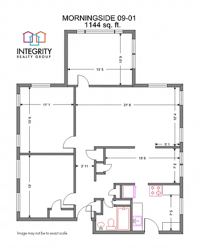 Floor plan Morningside 2 Bedroom 1 Bath
