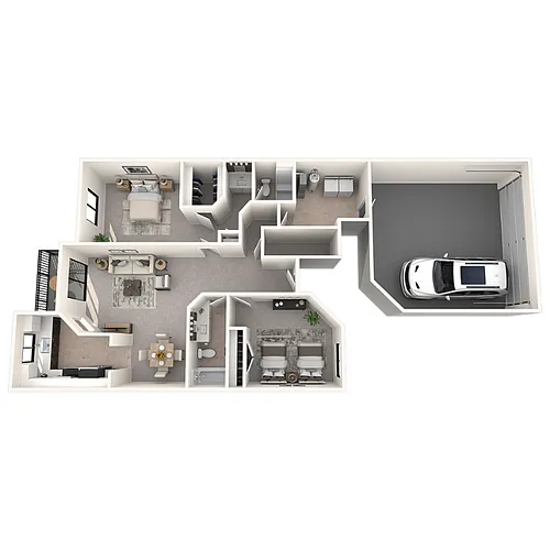 Floor plan 2 bedroom 2 bath w attached garage E1