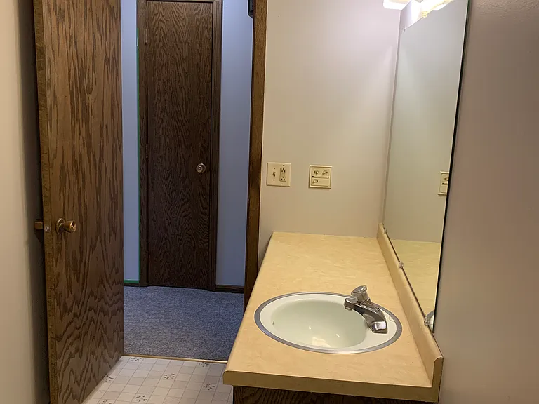 Bathroom plus hall closet used for linens or as a pantry