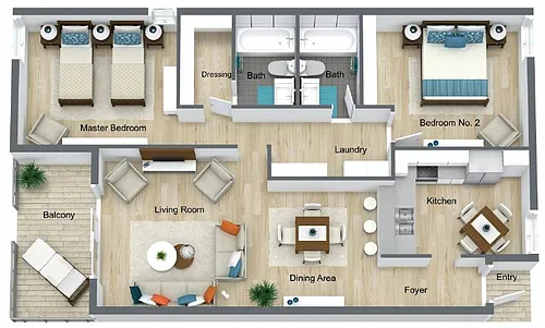 Floor plan 2 Bedroom, 2 Bathroom Renovated