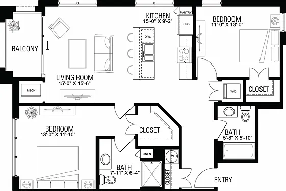 Floor Plan 2E | Wells Street Station | Apartments in Delafield, WI Floor Plan 2E | Wells Street Station | Apartments in Delafield, WI