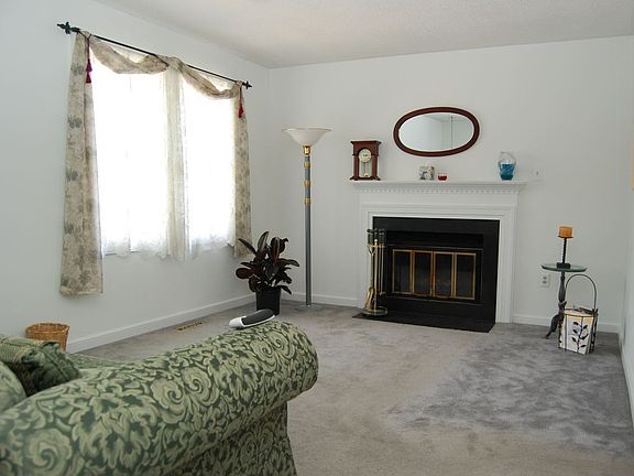 Living room with wood fireplace